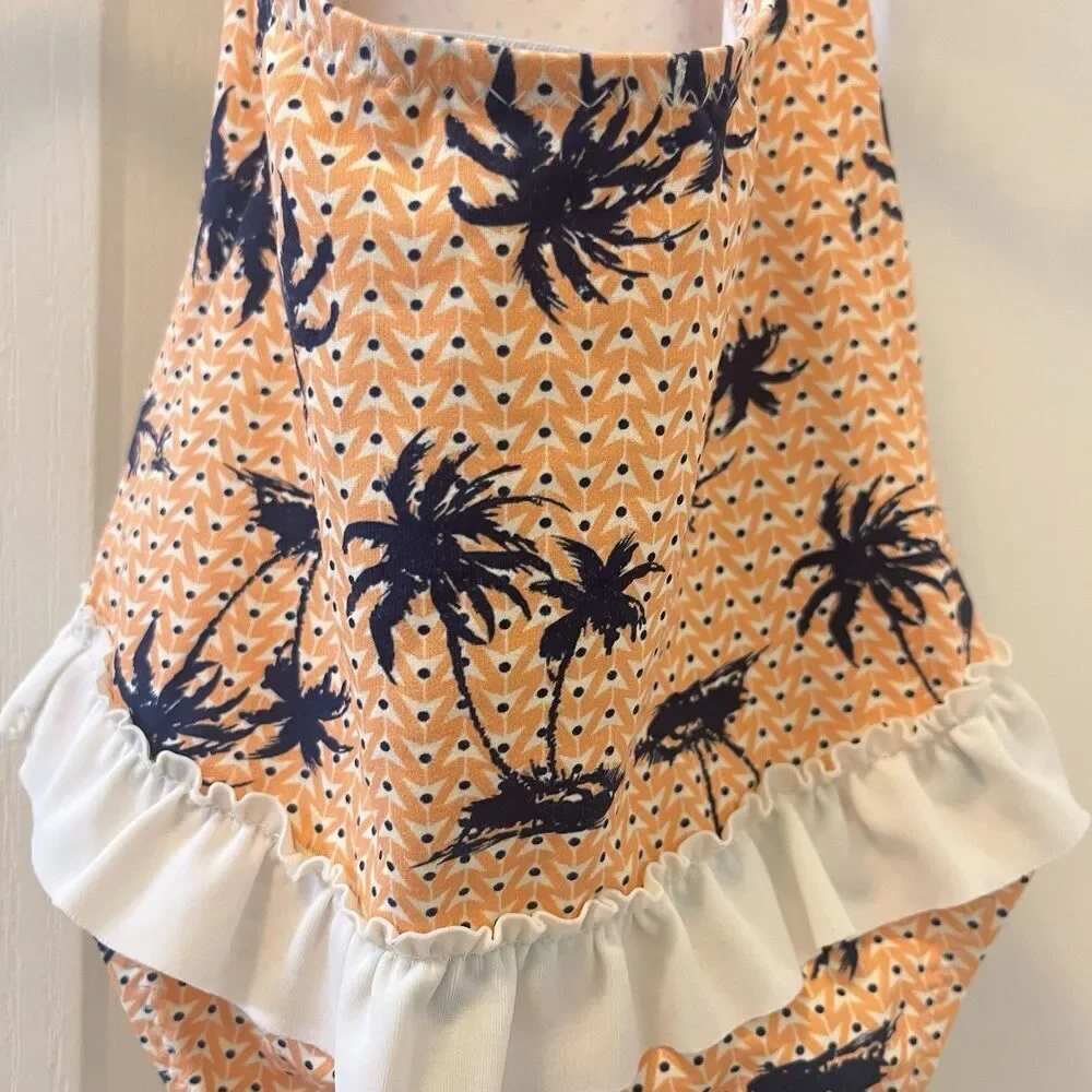 Eberjey Peach Midnight Palm Trees Halter Swimsuit One Piece Girls Size 2 years